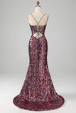 Purple Mermaid Sparkly Ball Dress with Slit