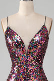 Purple Mermaid Sparkly Ball Dress with Slit