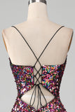 Purple Mermaid Sparkly Ball Dress with Slit