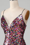 Purple Mermaid Sparkly Ball Dress with Slit