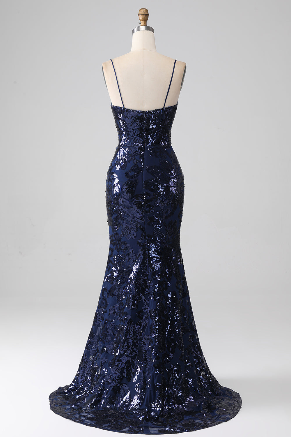 Shimmering Sequin Mermaid Spaghetti Strap Long Ball Dress with Slit