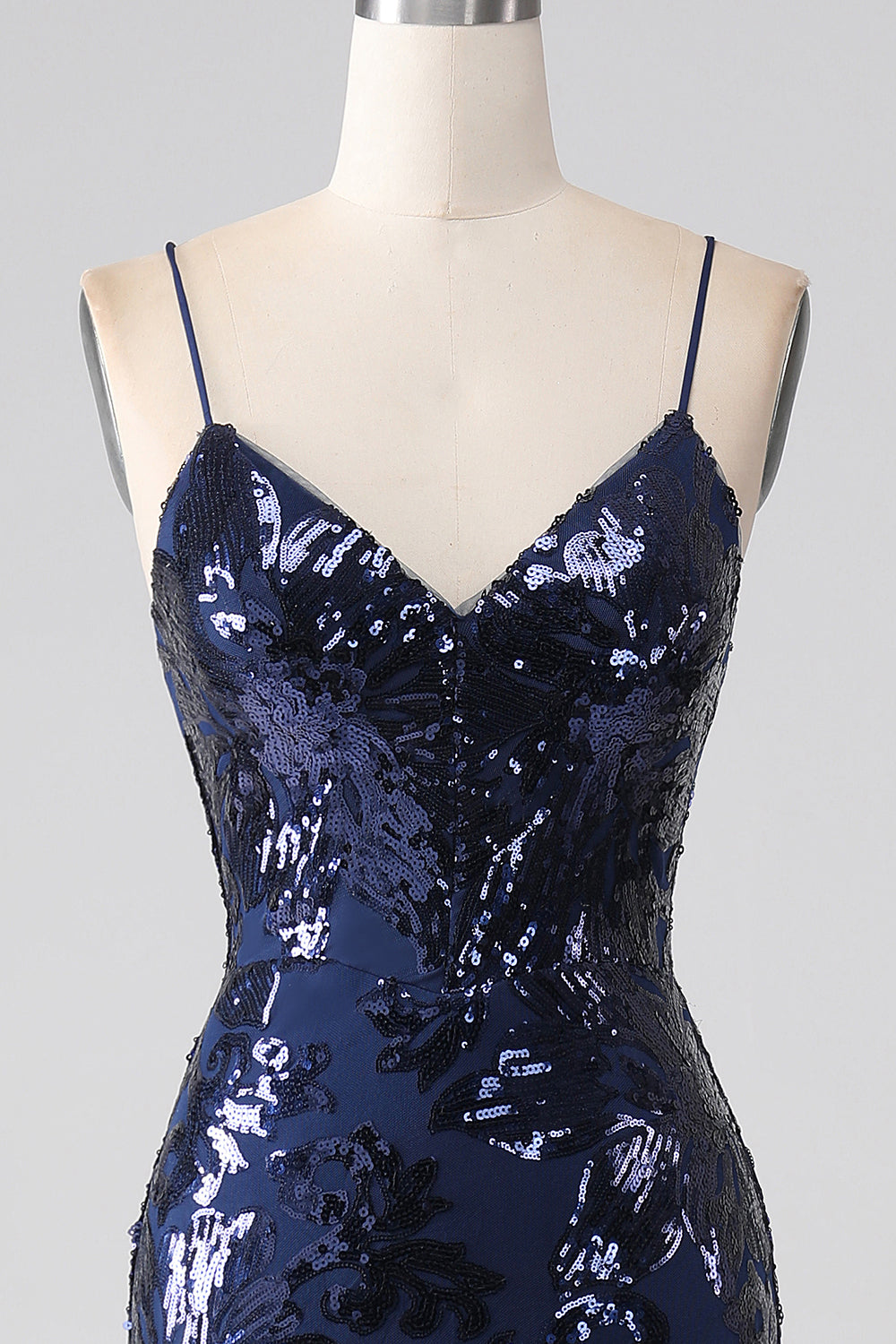 Shimmering Sequin Mermaid Spaghetti Strap Long Ball Dress with Slit