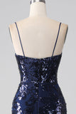 Shimmering Sequin Mermaid Spaghetti Strap Long Ball Dress with Slit