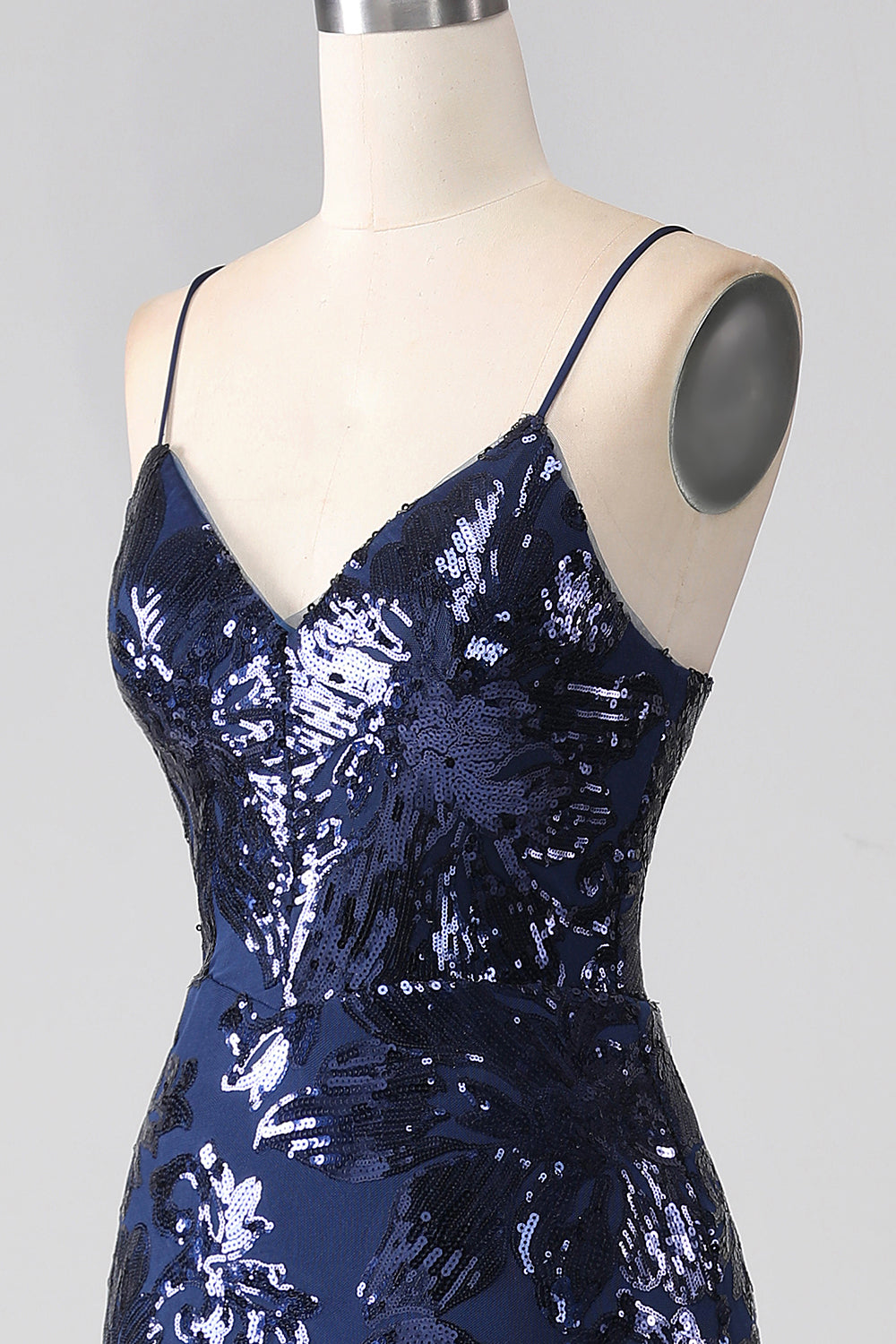 Shimmering Sequin Mermaid Spaghetti Strap Long Ball Dress with Slit