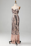 Sparkly Two-piece Sheath Ball Dress with Fringes