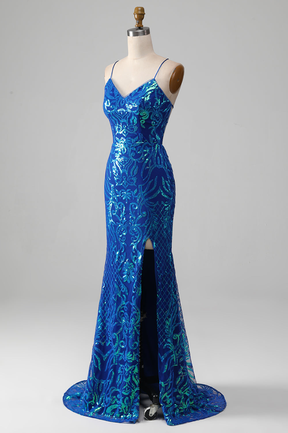 Royal Blue Mermaid Sparkly Ball Dress with Slit