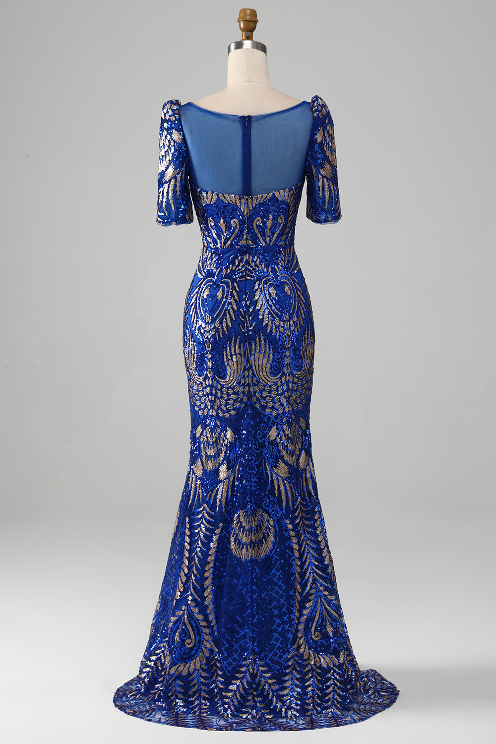 Mermaid Royal Blue Sparkly Ball Dress with Short Sleeves