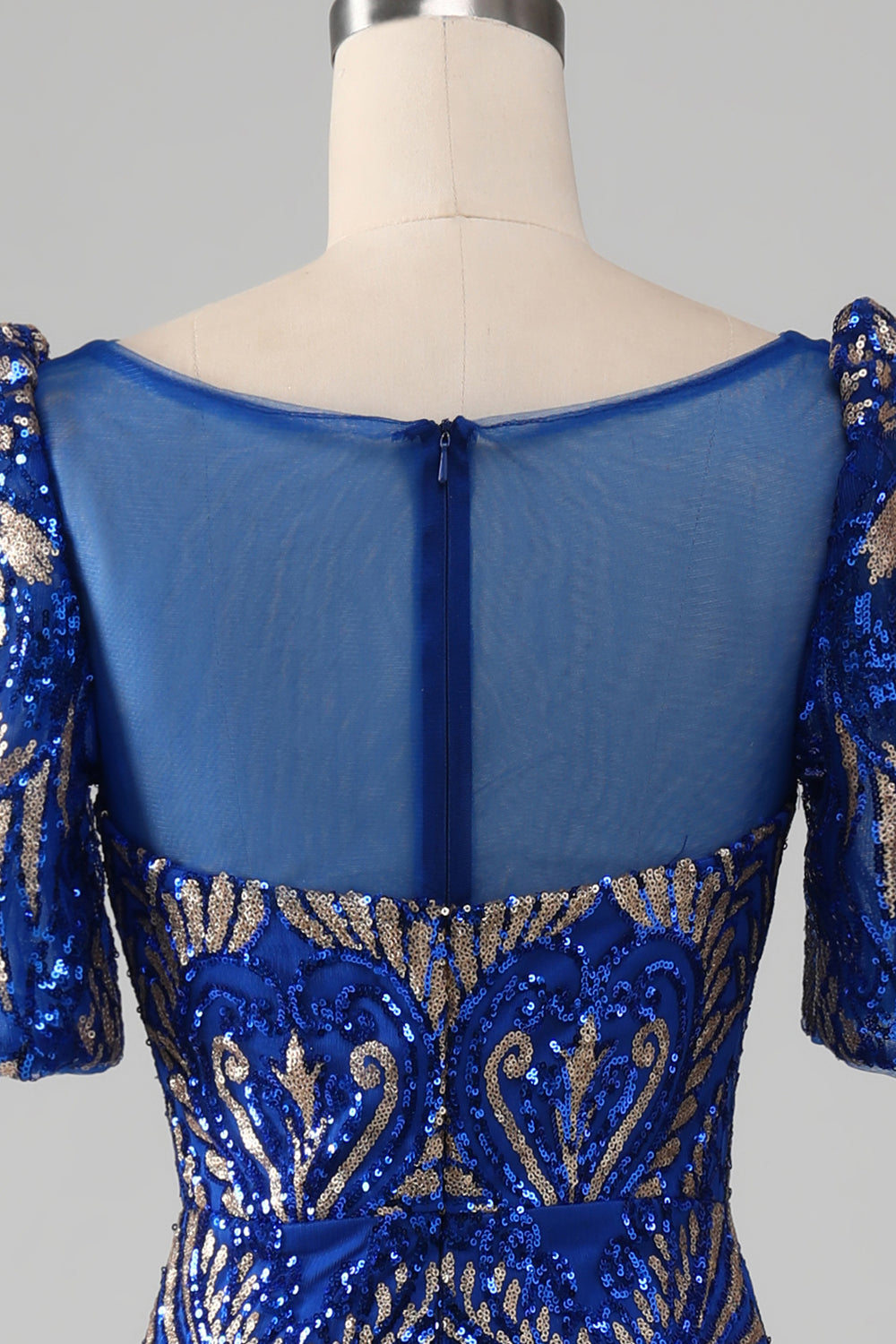 Mermaid Royal Blue Sparkly Ball Dress with Short Sleeves