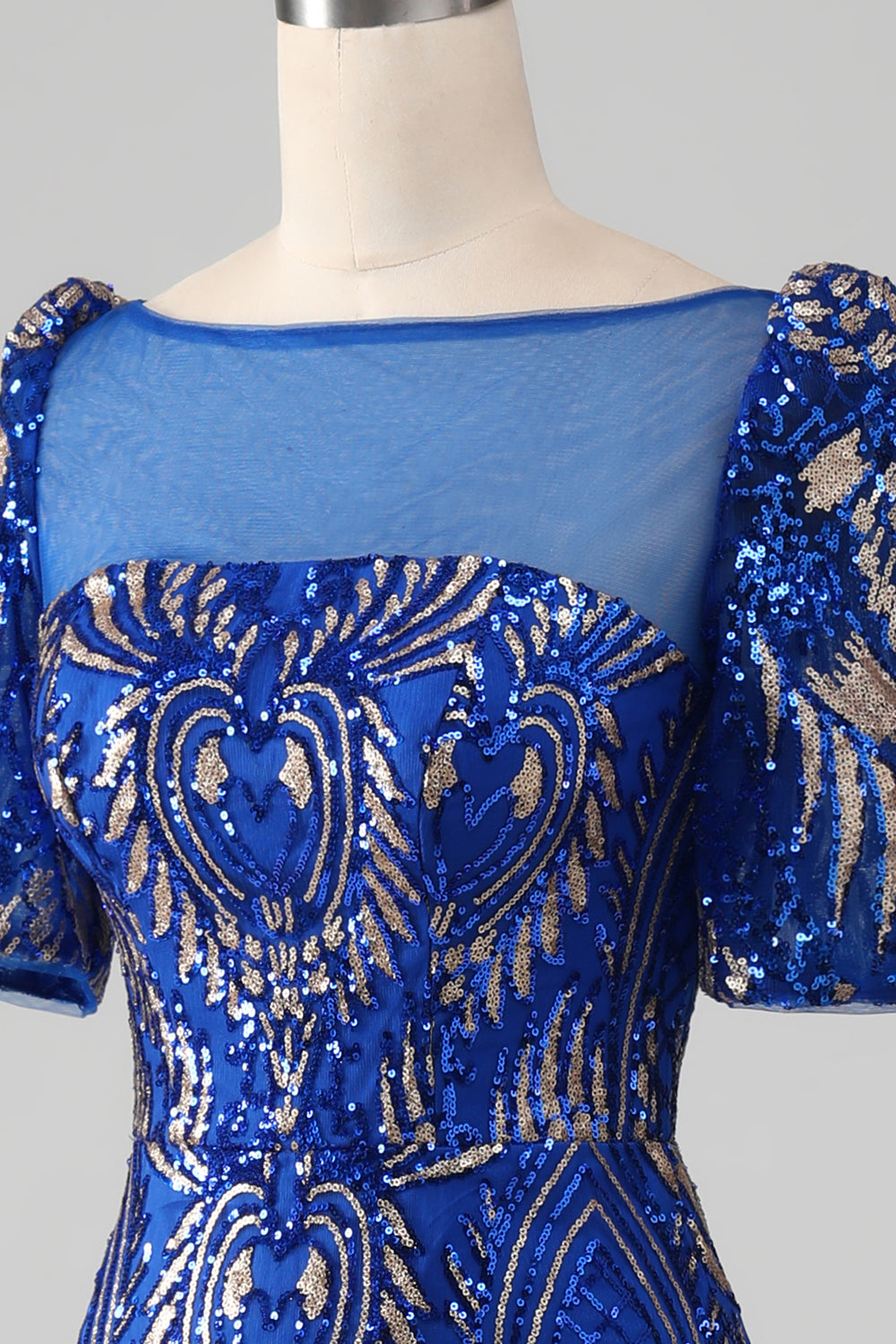 Mermaid Royal Blue Sparkly Ball Dress with Short Sleeves