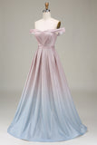 Sparkly Grey Pink Off the Shoulder Ball Dress with Pleated