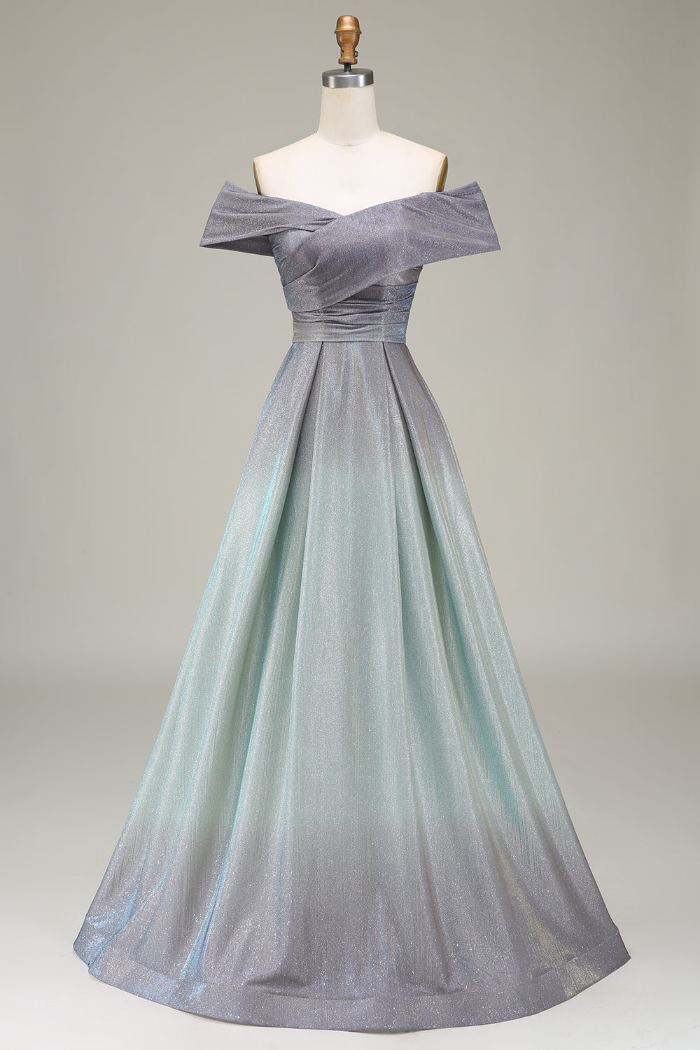 Sparkly Grey A-Line Off the Shoulder Princess Ball Dress with Pleated