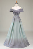 Sparkly Grey A-Line Off the Shoulder Princess Ball Dress with Pleated