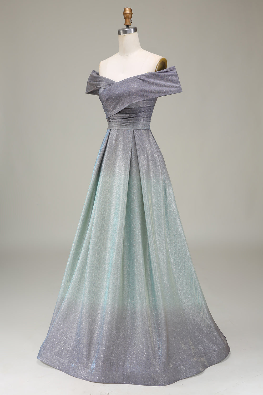 Sparkly Grey A-Line Off the Shoulder Princess Ball Dress with Pleated