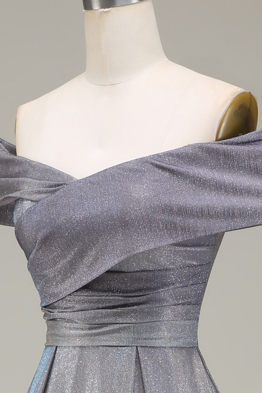 Sparkly Grey A-Line Off the Shoulder Princess Ball Dress with Pleated