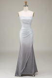 Grey Mermaid Sparkly Pleated Ball Dress