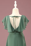 Eucalyptus A-line Long Cap Sleeve Chiffon Junior Bridesmaid Dress