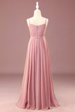 Dusty Rose A-line Spaghetti Straps Long Pleated Chiffon Junior Bridesmaid Dress