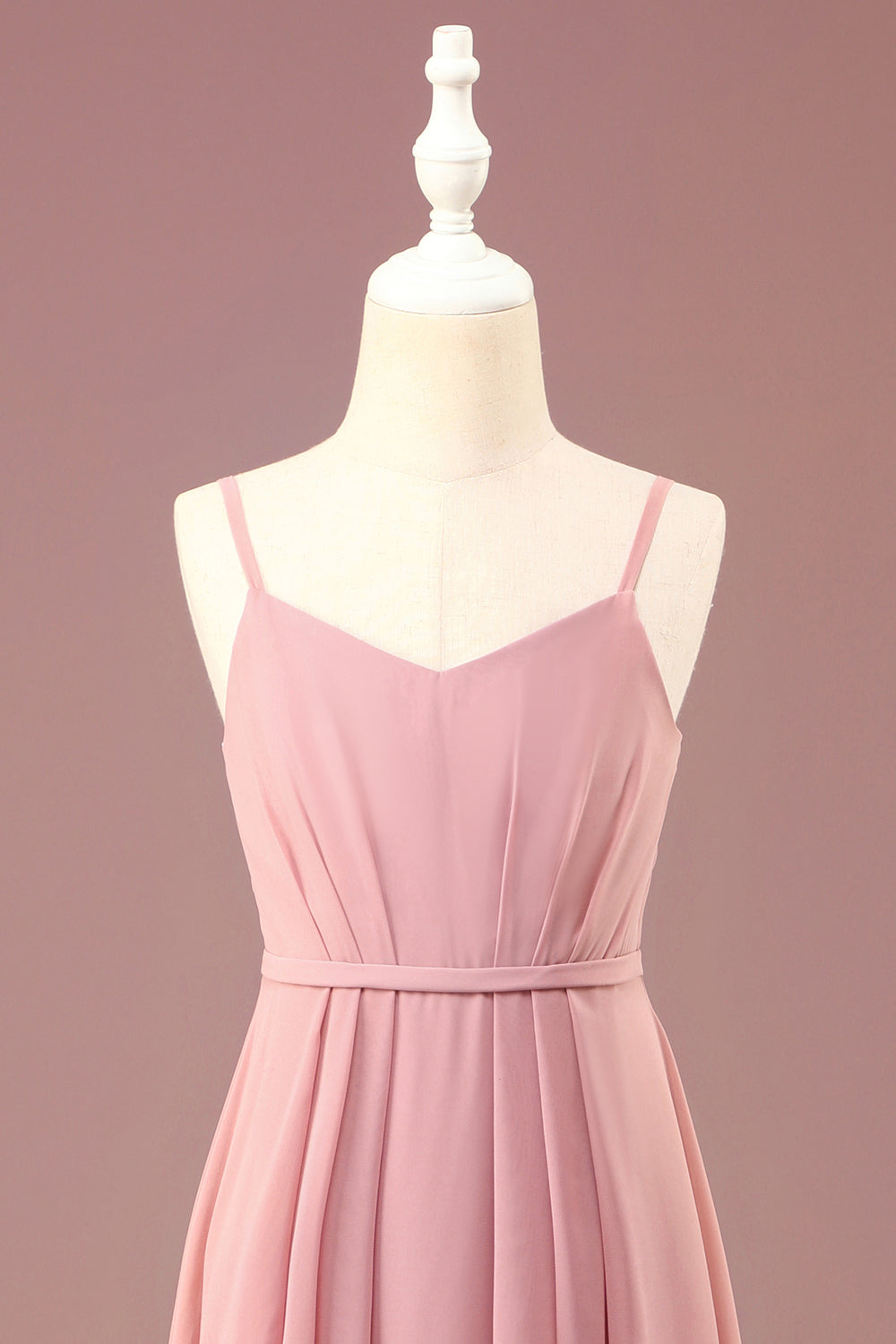 Dusty Rose A-line Spaghetti Straps Long Pleated Chiffon Junior Bridesmaid Dress