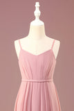 Dusty Rose A-line Spaghetti Straps Long Pleated Chiffon Junior Bridesmaid Dress