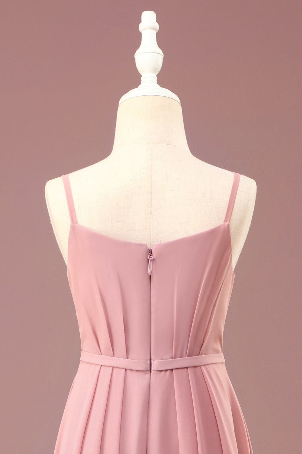 Dusty Rose A-line Spaghetti Straps Long Pleated Chiffon Junior Bridesmaid Dress