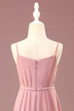 Dusty Rose A-line Spaghetti Straps Long Pleated Chiffon Junior Bridesmaid Dress
