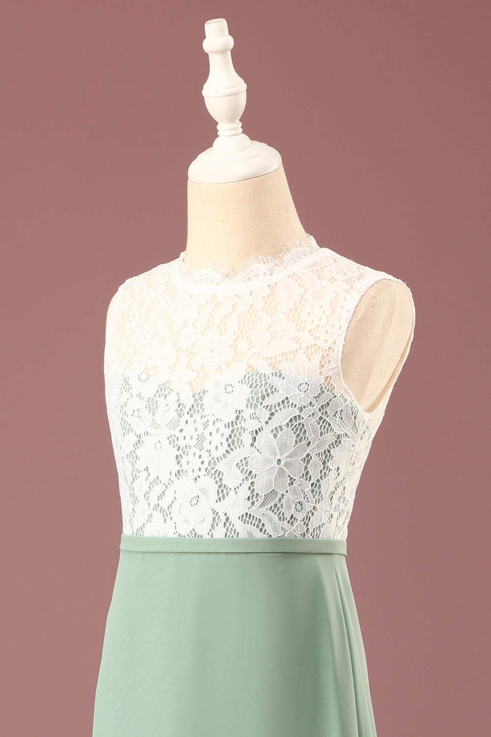 Matcha A-line Round Neck Sleeveless Floor Length Junior Bridesmaid Dress