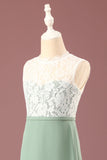 Matcha A-line Round Neck Sleeveless Floor Length Junior Bridesmaid Dress