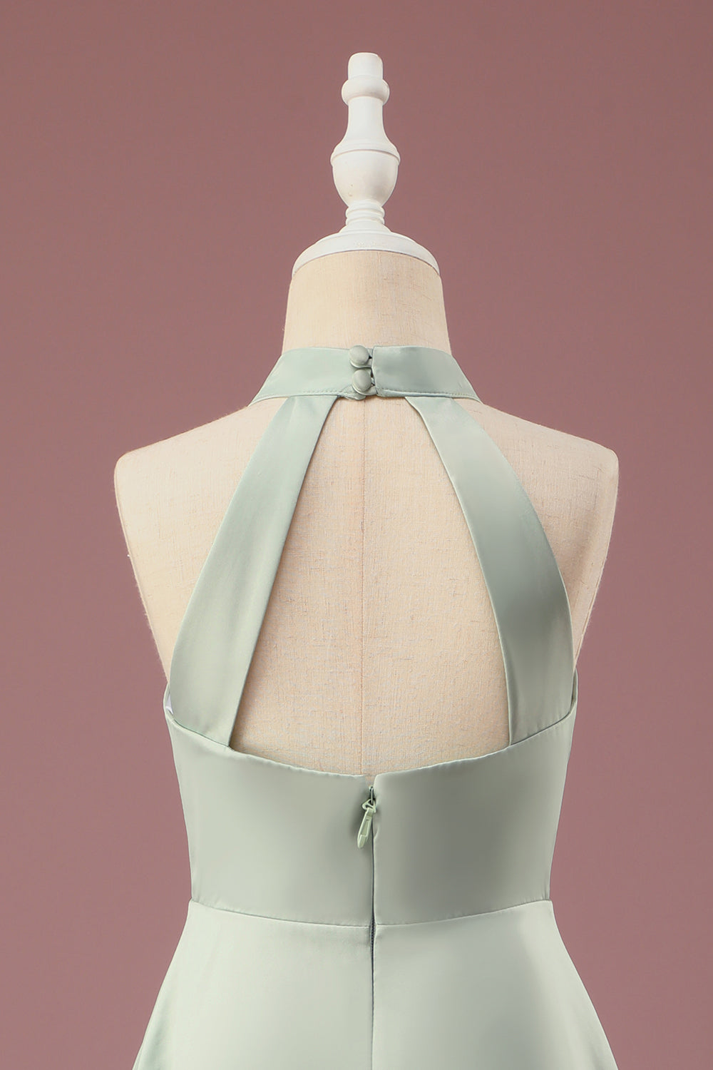 Matcha A-line Halter Sleeveless Long Satin Junior Bridesmaid Dress