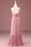 Dusty Rose A-Line Spaghetti Straps Chiffon Long Junior Bridesmaid Dress