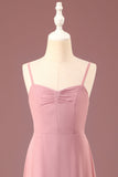Dusty Rose A-Line Spaghetti Straps Chiffon Long Junior Bridesmaid Dress