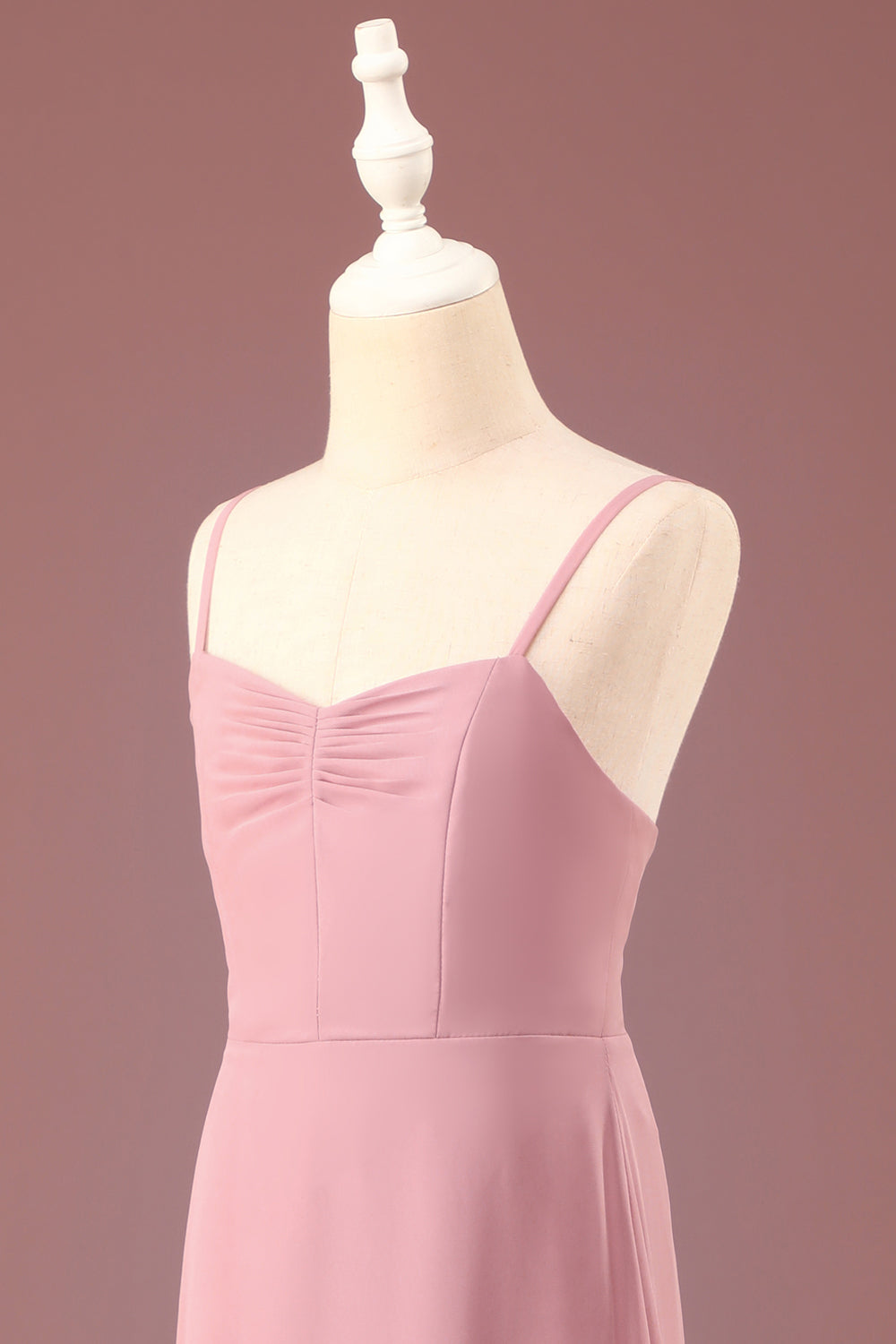 Dusty Rose A-Line Spaghetti Straps Chiffon Long Junior Bridesmaid Dress