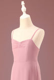 Dusty Rose A-Line Spaghetti Straps Chiffon Long Junior Bridesmaid Dress