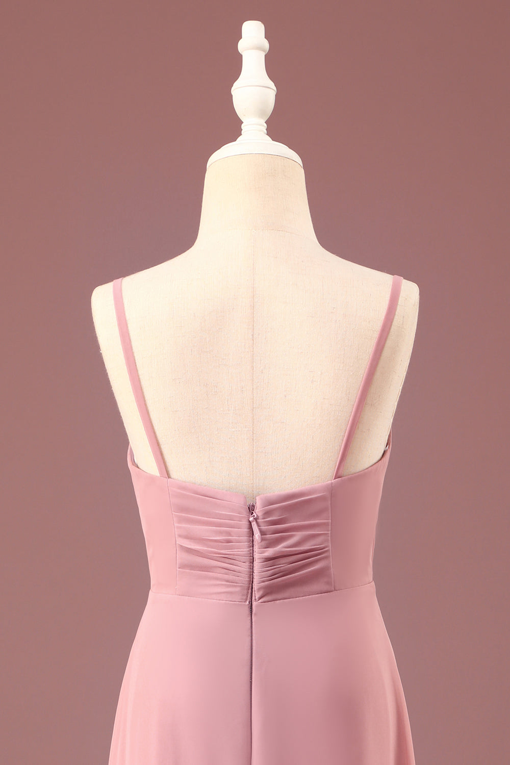 Dusty Rose A-Line Spaghetti Straps Chiffon Long Junior Bridesmaid Dress