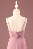 Dusty Rose A-Line Spaghetti Straps Chiffon Long Junior Bridesmaid Dress