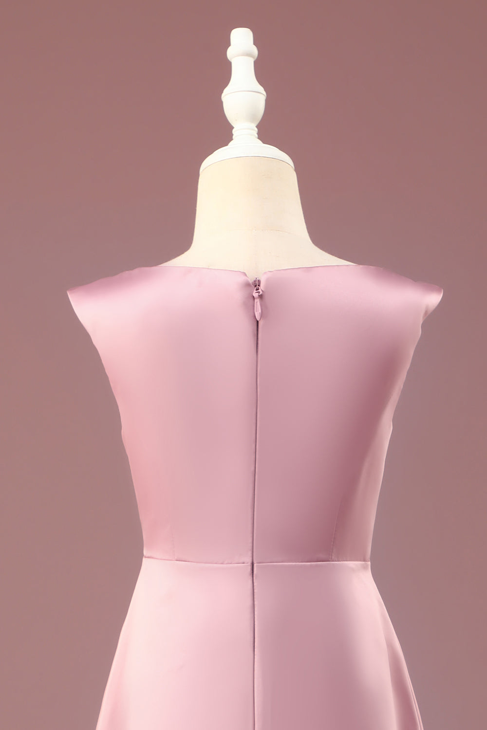 Dusty Rose A-line V-Neck Pleated Long Satin Junior Bridesmaid Dress