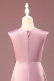 Dusty Rose A-line V-Neck Pleated Long Satin Junior Bridesmaid Dress