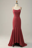 Desert Rose Spaghetti Straps Mermaid Open Back Bridesmaid Dress