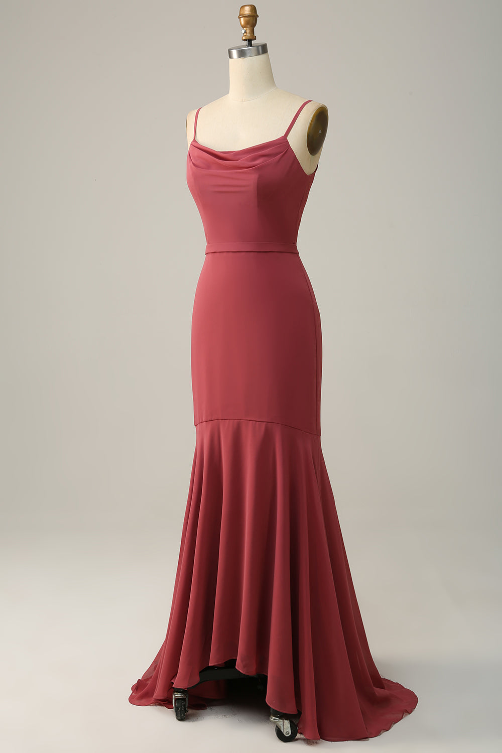 Desert Rose Spaghetti Straps Mermaid Open Back Bridesmaid Dress