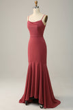 Desert Rose Spaghetti Straps Mermaid Open Back Bridesmaid Dress