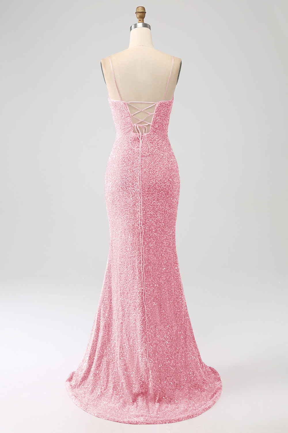 Black Mermaid Spaghetti Straps V-Neck Sequin Long Ball Dress With Split