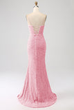 Black Mermaid Spaghetti Straps V-Neck Sequin Long Ball Dress With Split