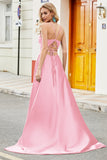 Fuchsia A Line Spaghetti Straps Long Ball Dress with Appliques