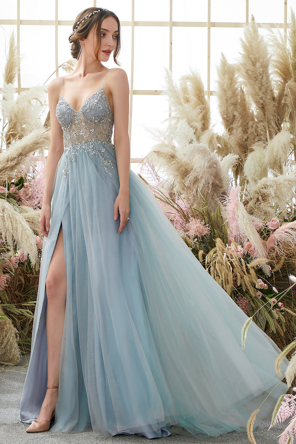Purple Beading Tulle Ball Dress