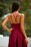 Sexy Long Burgundy Split Satin Formal Dress