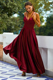 Sexy Long Burgundy Split Satin Formal Dress
