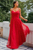 Red Beaded Long Ball Dress