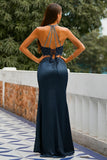 Two Piece Open-Back Navy Ball Dress