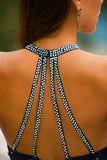 Two Piece Open-Back Navy Ball Dress