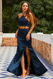 Two Piece Open-Back Navy Ball Dress