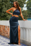 Two Piece Open-Back Navy Ball Dress